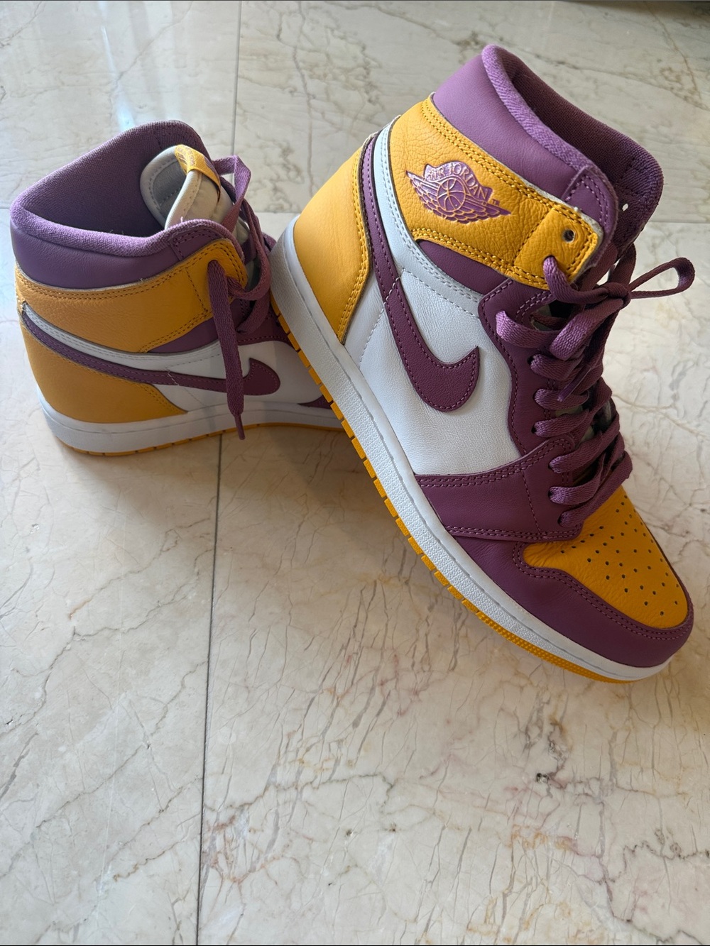 Nike Air Jordan 1 Mid Purple White Yellow Sneakers